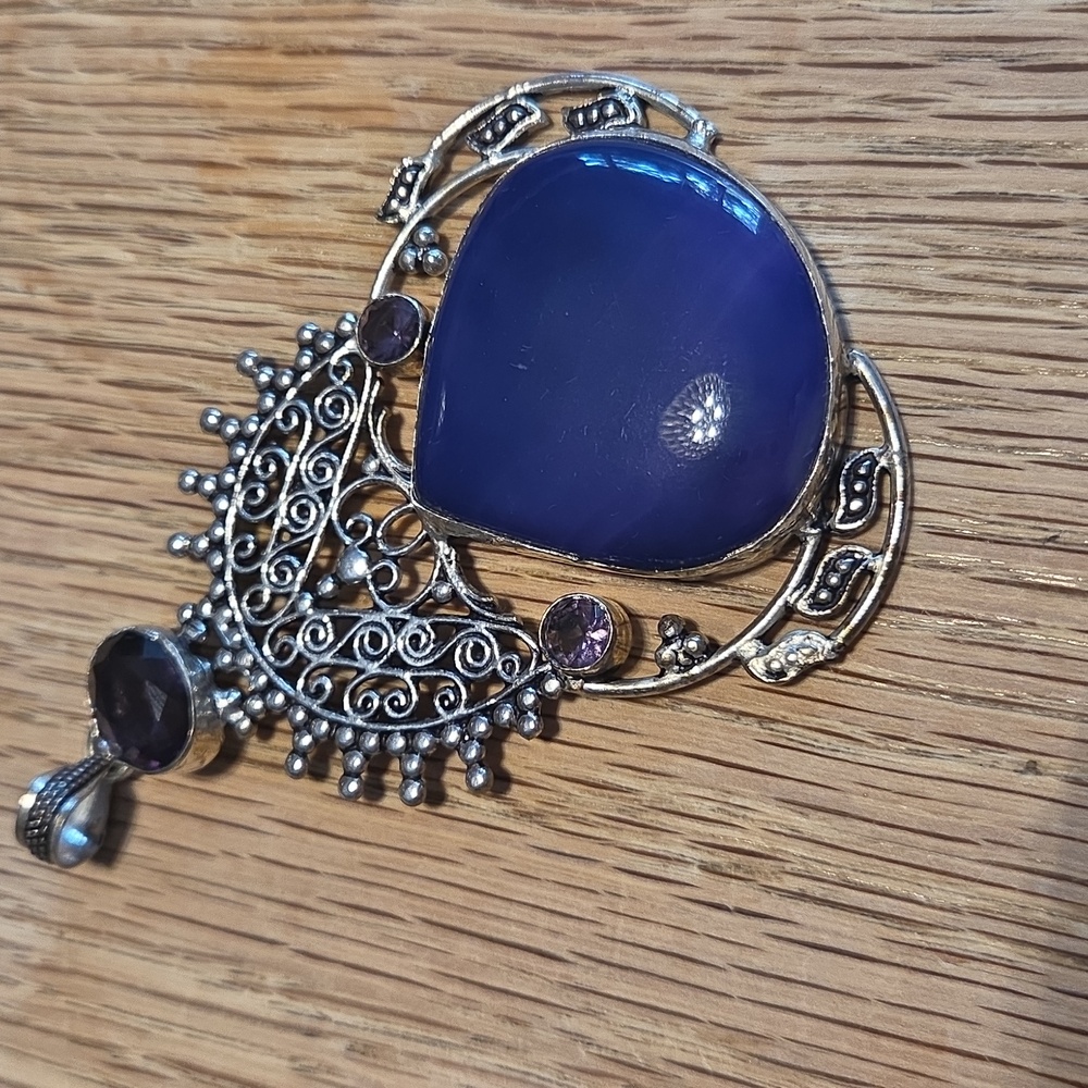 Silver Plate Amethyst & Agate Pendant